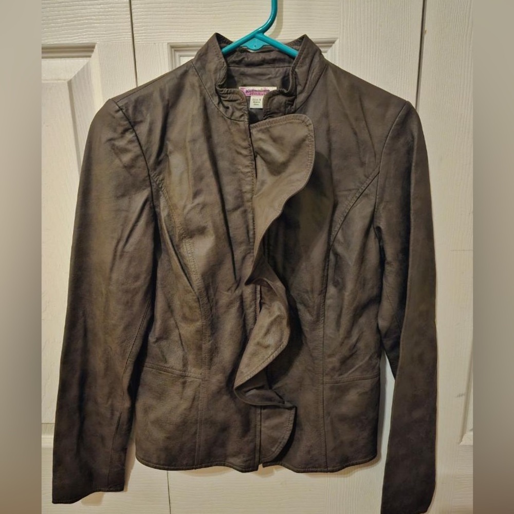 Boston Proper Peplum Ruffle Leather Jacket